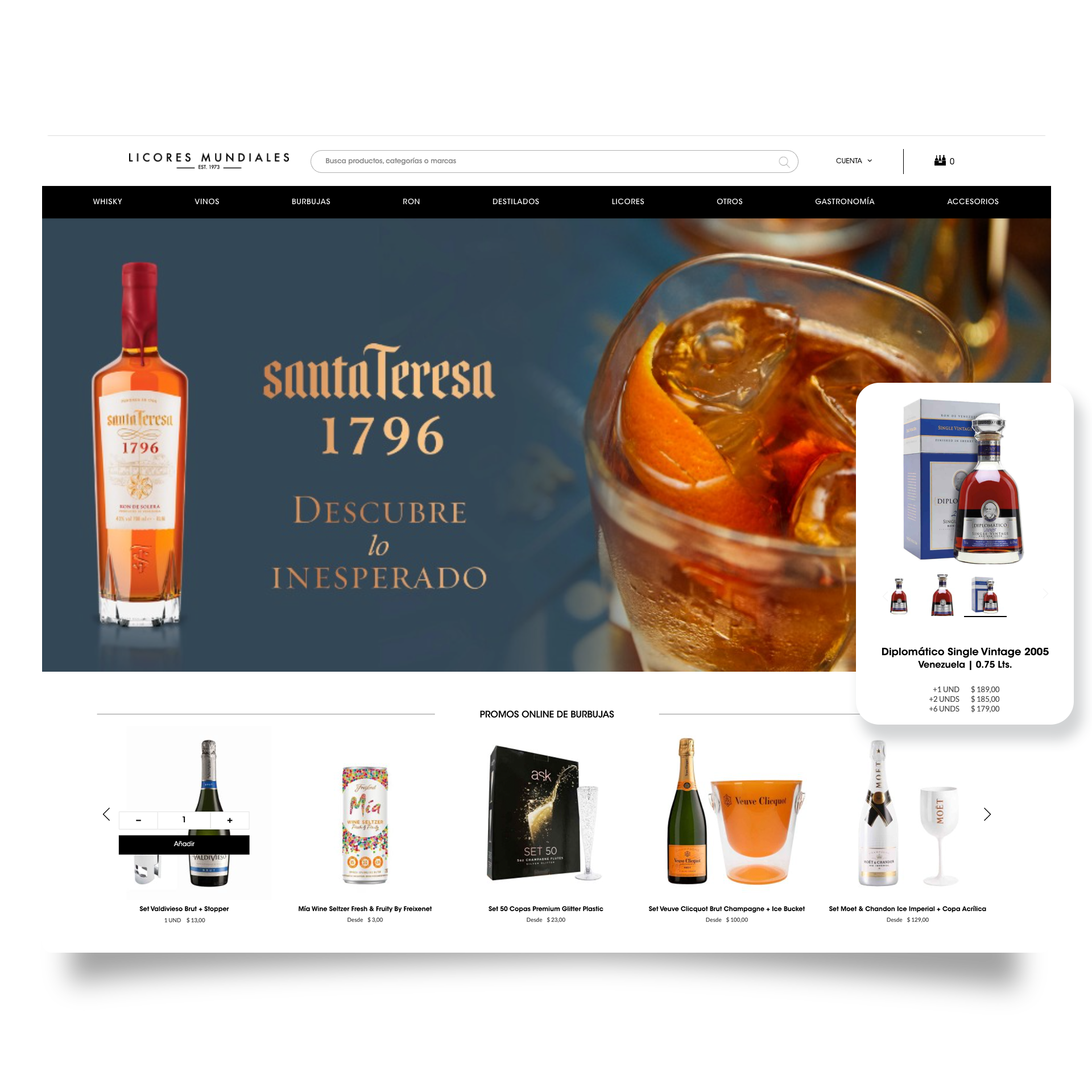 Imagen eCommerce Cliente Licores Mundiales